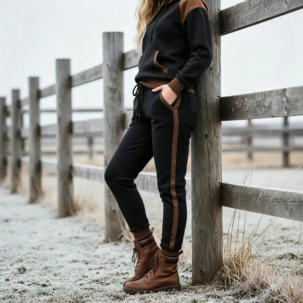 Women's Retro Ethnic Style Half-Zip Stand Collar Sweatshirt And Trousers Set