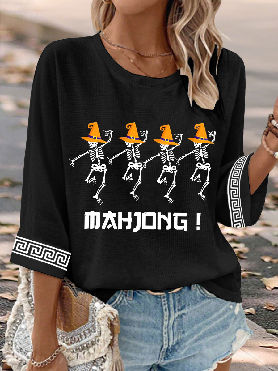 Women's Halloween Skull Mahjong Tops