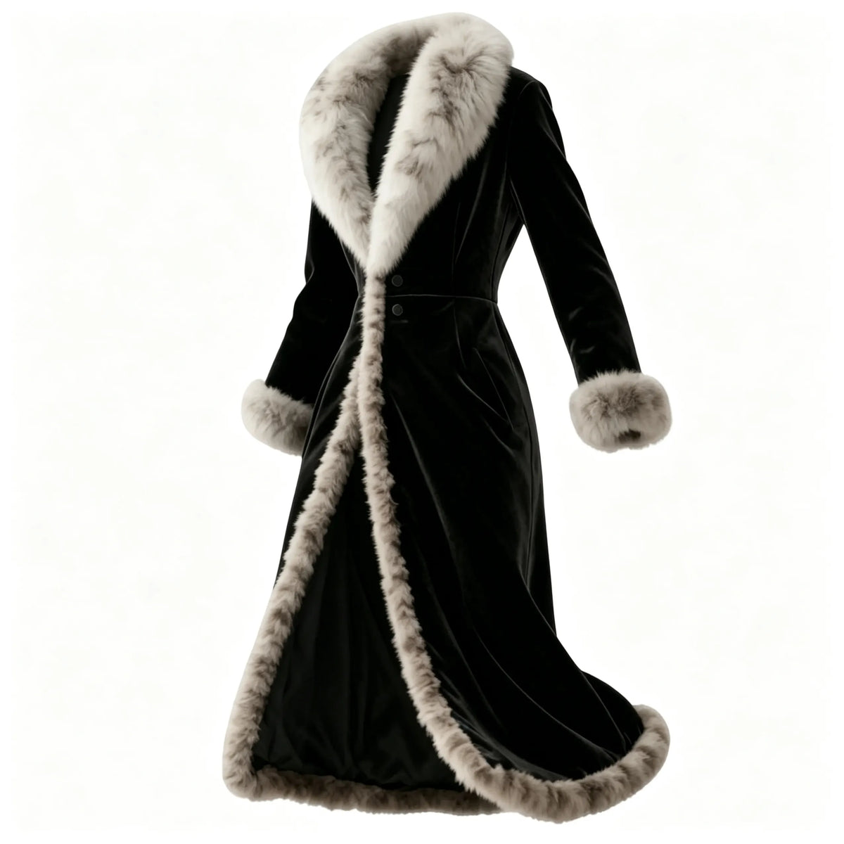Luxurious Faux Fur Trimmed Long Coat with Elegant Design