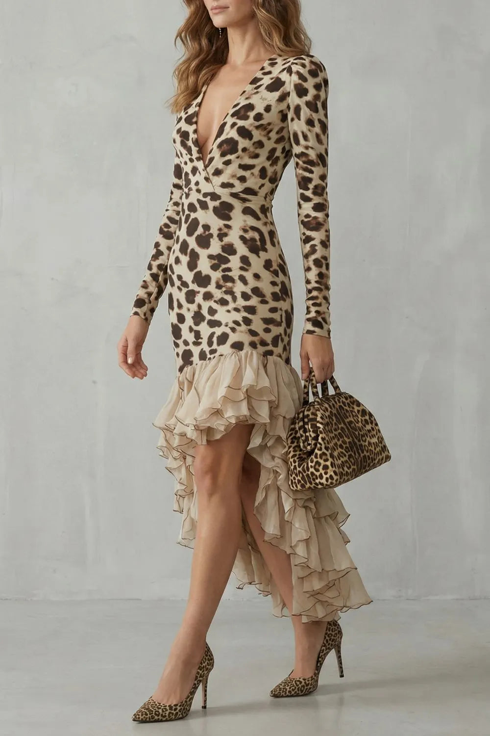 Ruffled hem – Leopard print midi dress