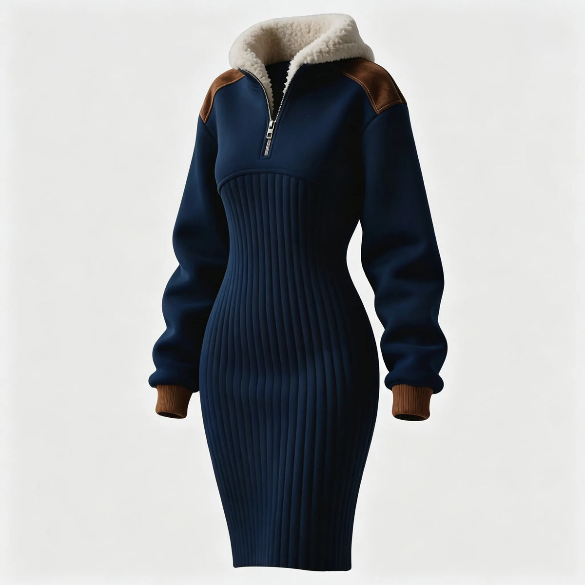 Women's Contrast Color Stitching Suede Lambswool Lapel Hooded Long Sweatshirt