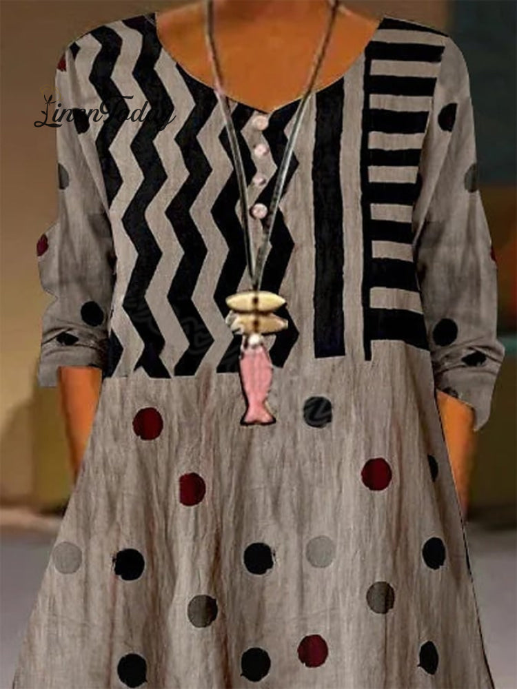 Elegant Casual Double Layer Print Contrast Color Dress