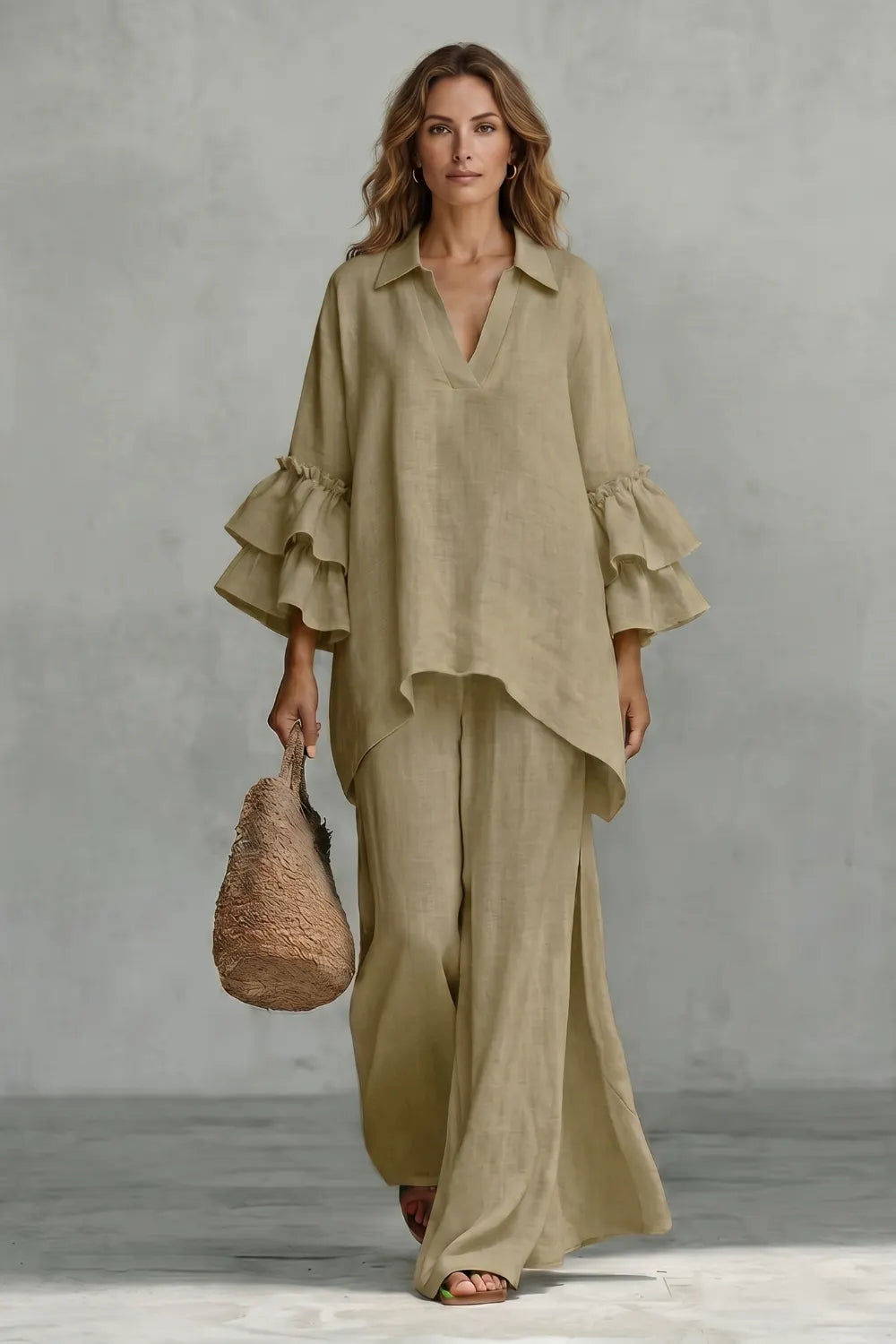 Ruffled sleeve ease – Trouser set