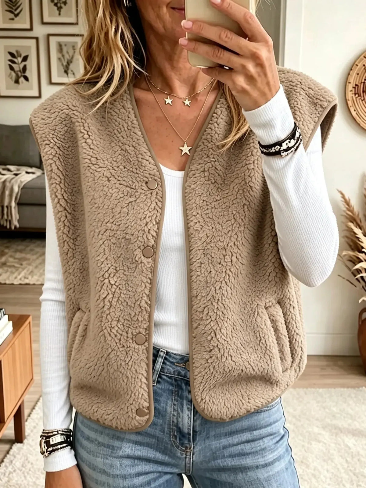 Women's Snap-Front Sherpa Fleece Vest