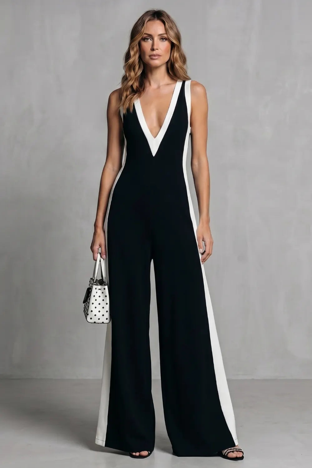 Striking contrast design – Wide-leg jumpsuit