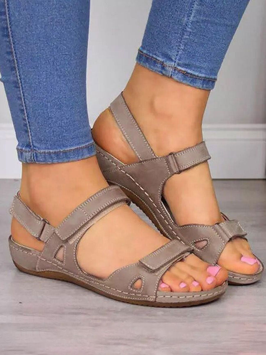 Fashion Breathable and Comfortable Flat-soled Peep-toe Velcro Sandals