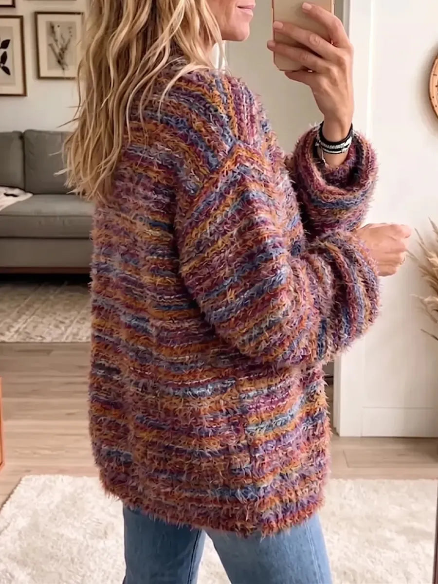 Vintage Elegant Patchwork Color-blocked Stripes Sweater