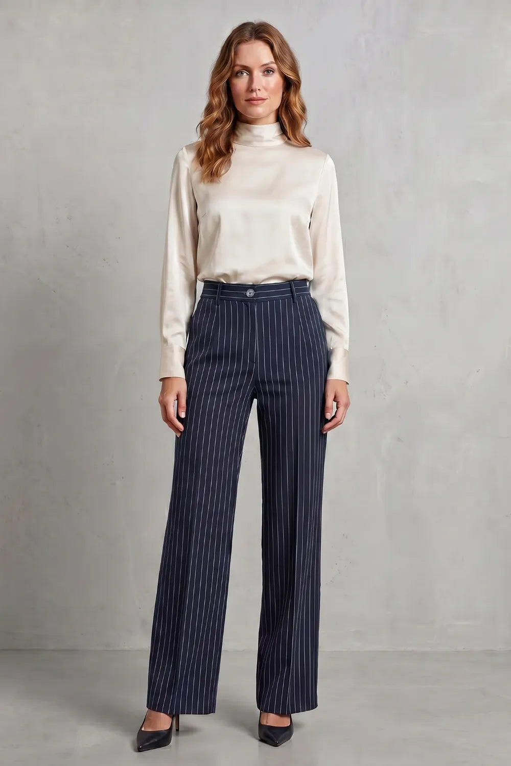 Refined pinstripe elegance – Wide-leg trousers