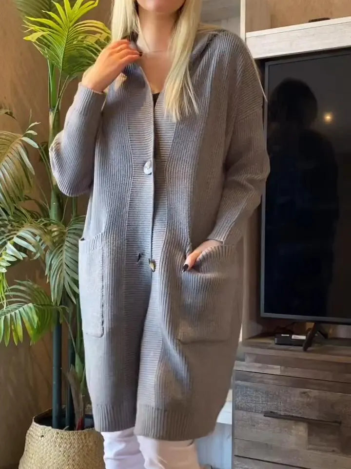 Women's Casual Solid Color Mid-length Knitted Jacket