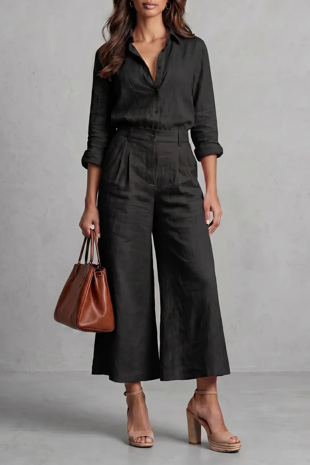 Soft linen finish – Wide-leg co-ord set
