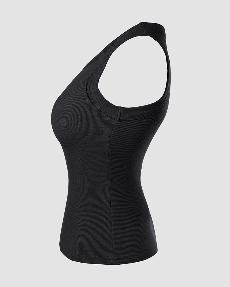 Built-in Bra 2 Piece Athletic Tank Tops for Women Ribbed Tank Top