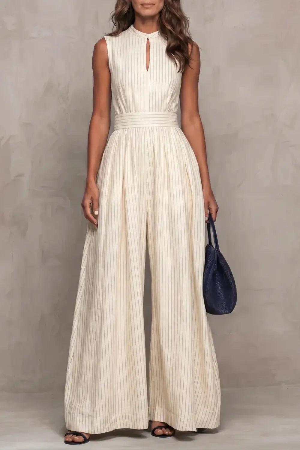 Striped elegant keyhole – Wide leg jumpsuit