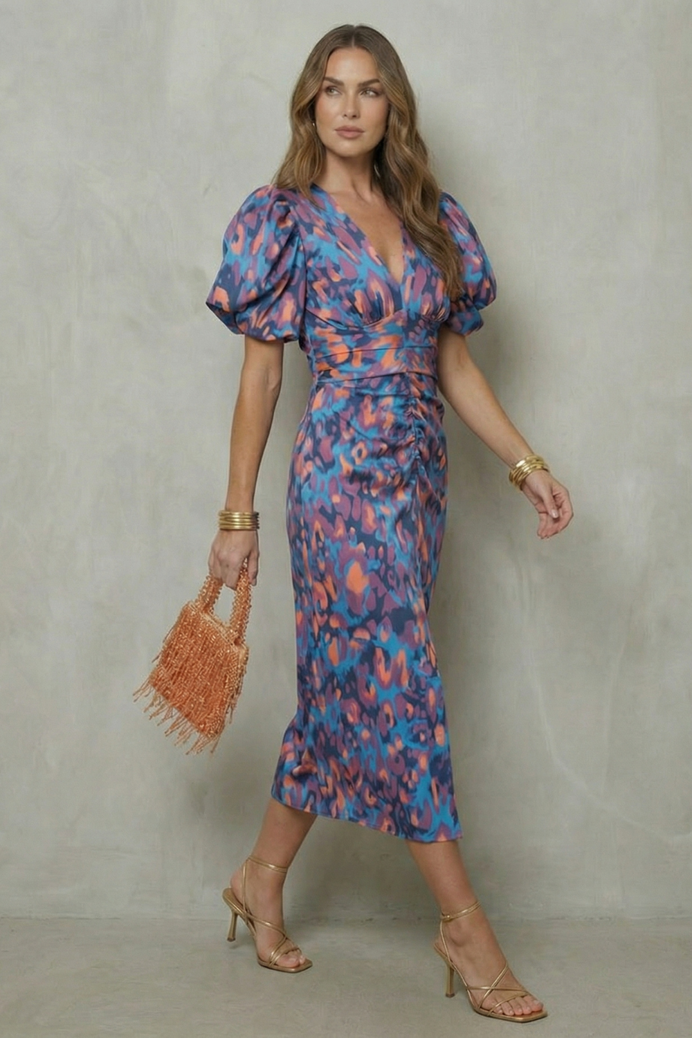 Bold abstract statement – Puff sleeve midi dress