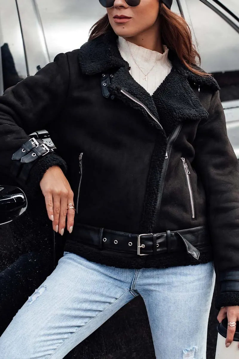 Women's fashionable and handsome sherpa patchwork jacket