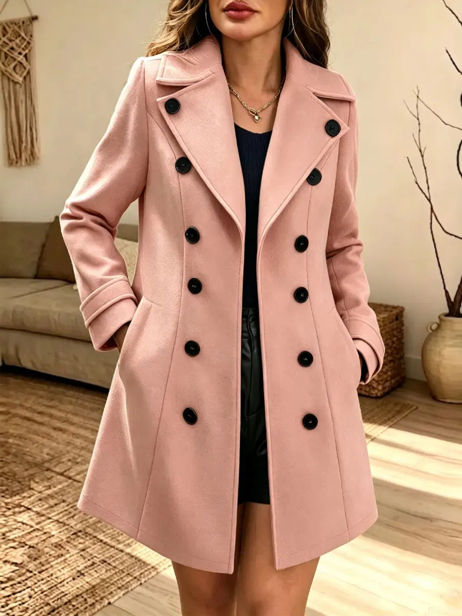 Retro Art Casual Double‐breasted Lapel Wool-blend Stylish Long Sleeve Coat