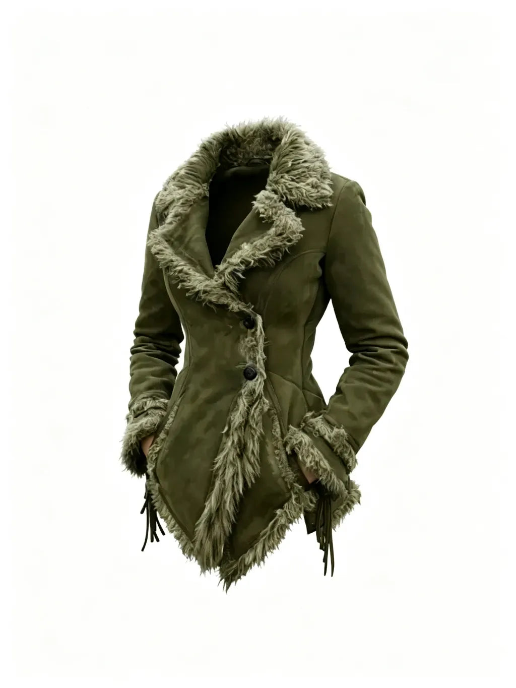 Women's Vintage Suede Coat Fur Collar Lapel Coat Beggar Style Coat