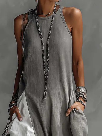 Casual And Cozy Color-blocked Cotton Dress