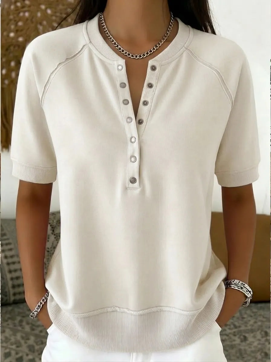 Casual Henley Collar Short-sleeve Sweatshirt