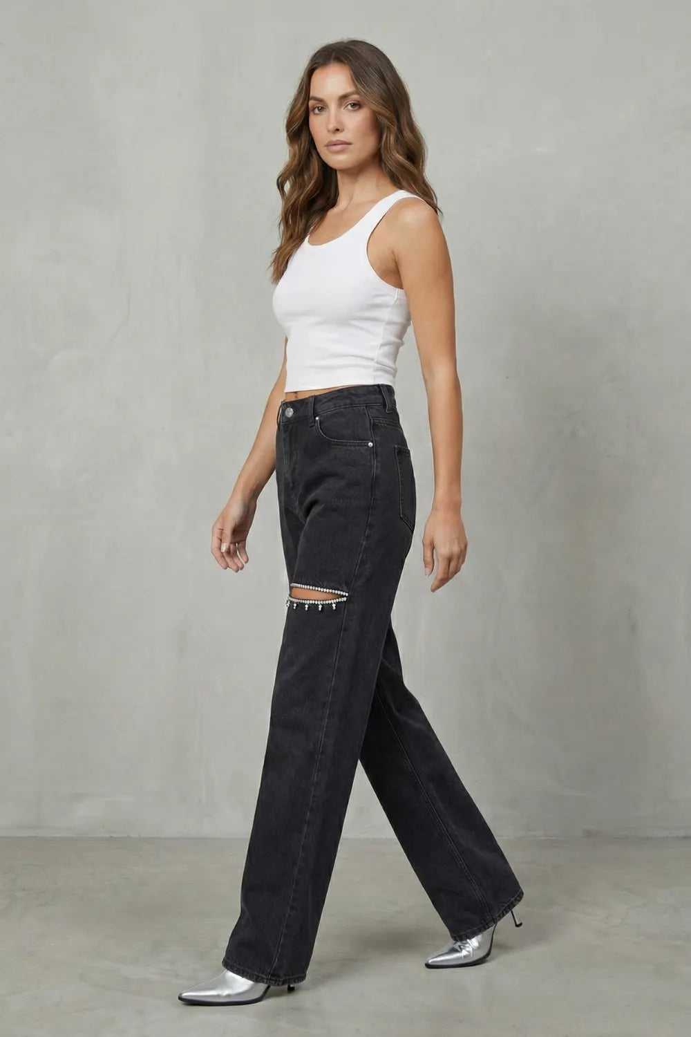 Crystal cut detail – Wide leg jeans