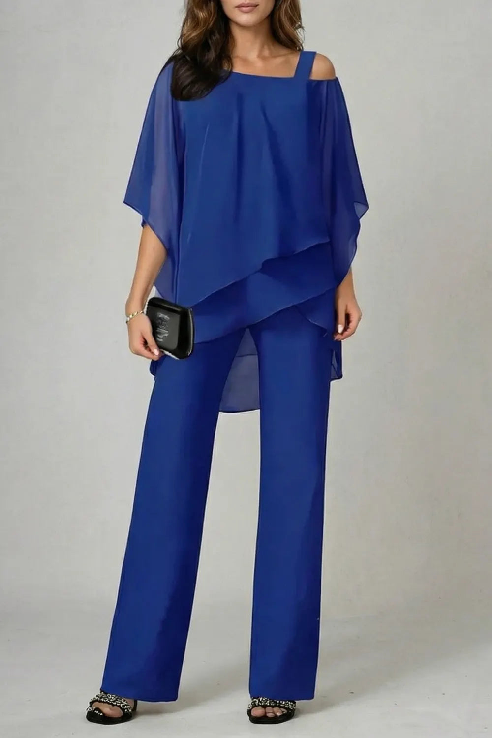 Asymmetric chiffon flow – Top and trouser set