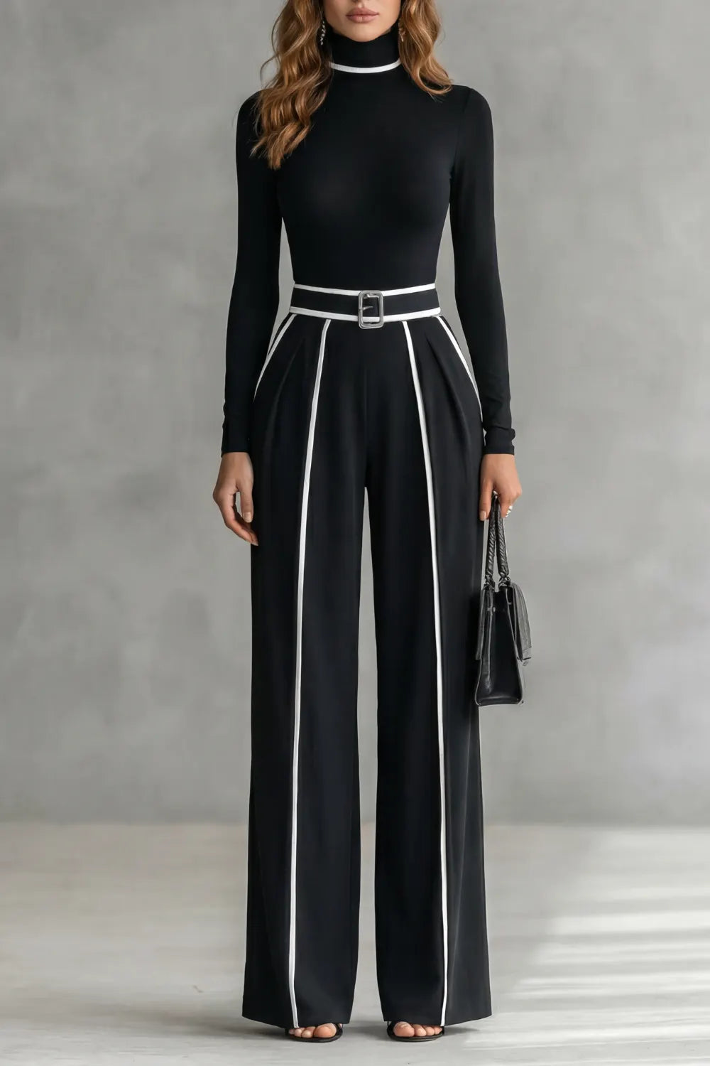 Contrast piping detail – High-neck jumpsuit