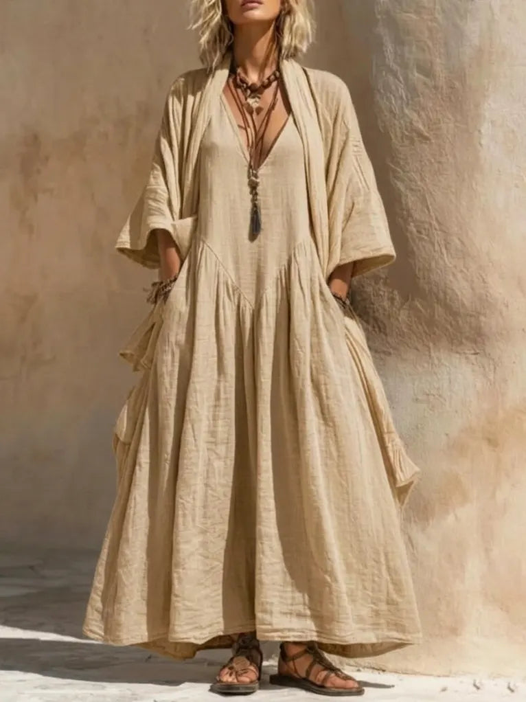 Bohemian Casual Cardigan Dress Cotton Linen Two-piece Set