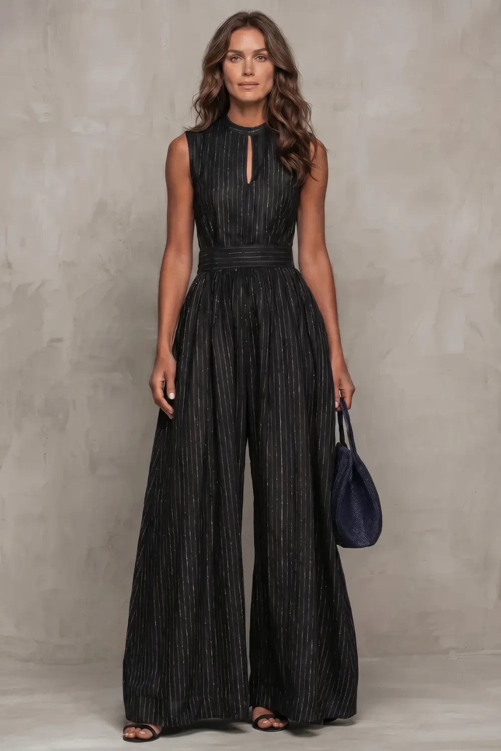 Striped elegant keyhole – Wide leg jumpsuit