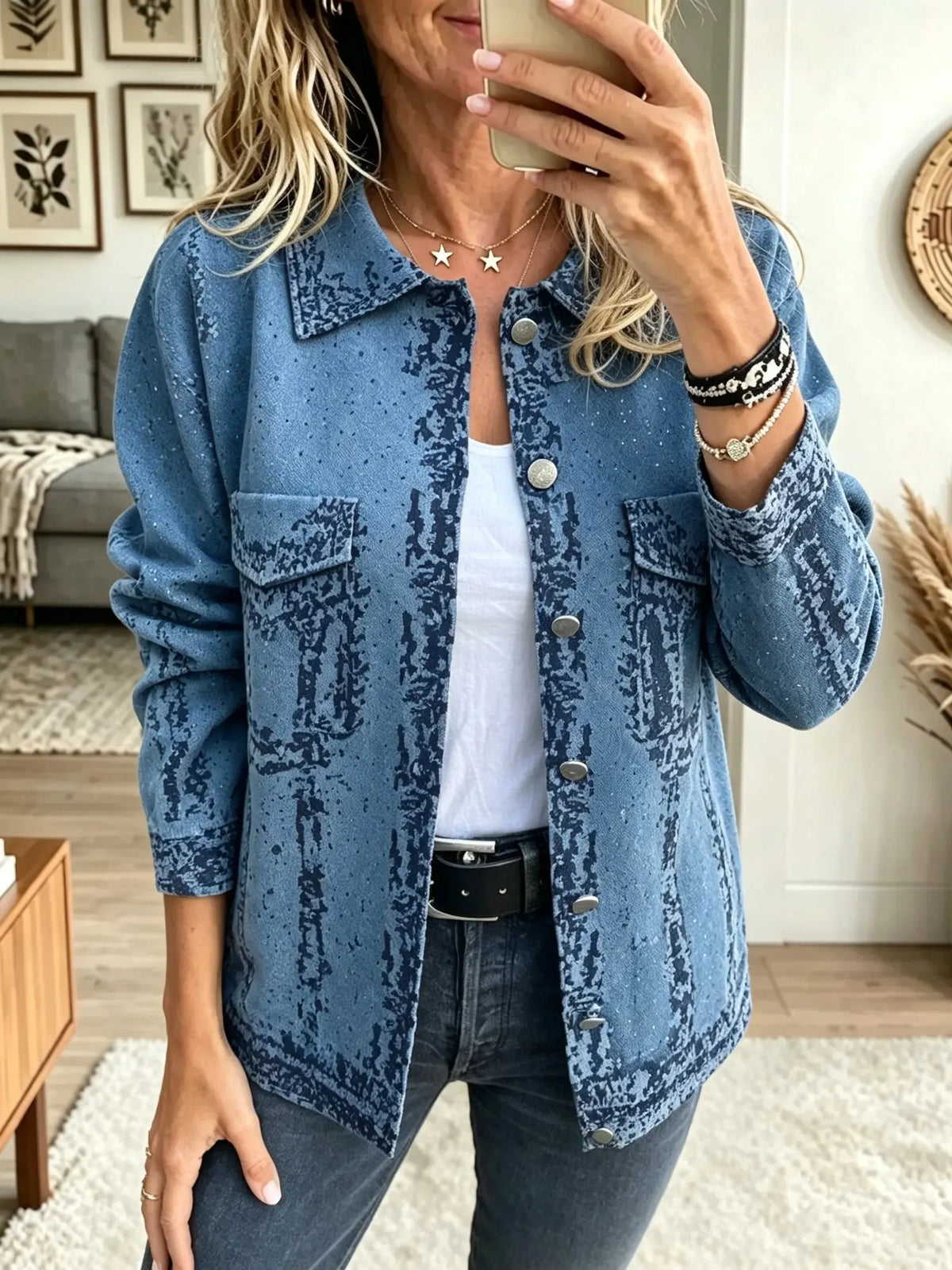 Women's Abstract Jacquard Button-Down Cardigan Jacket