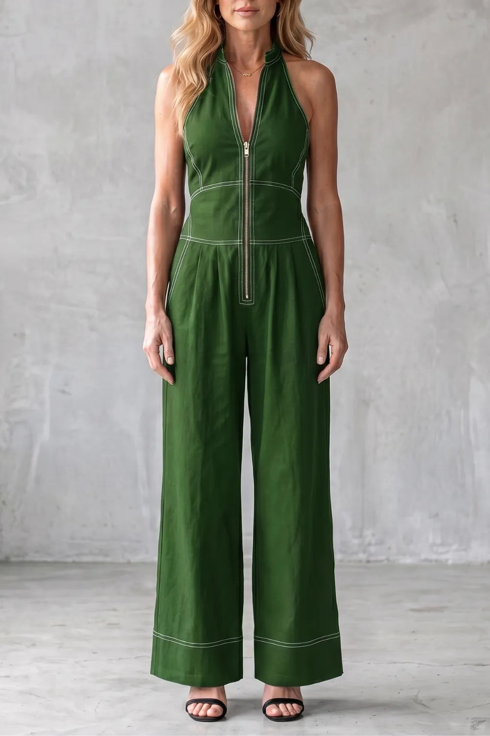 Contrast stitch utility – Wide-leg jumpsuit
