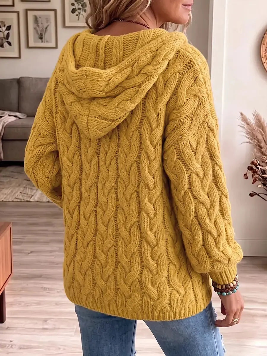 Vintage Elegant Hooded Cable Knit Warm Sweater