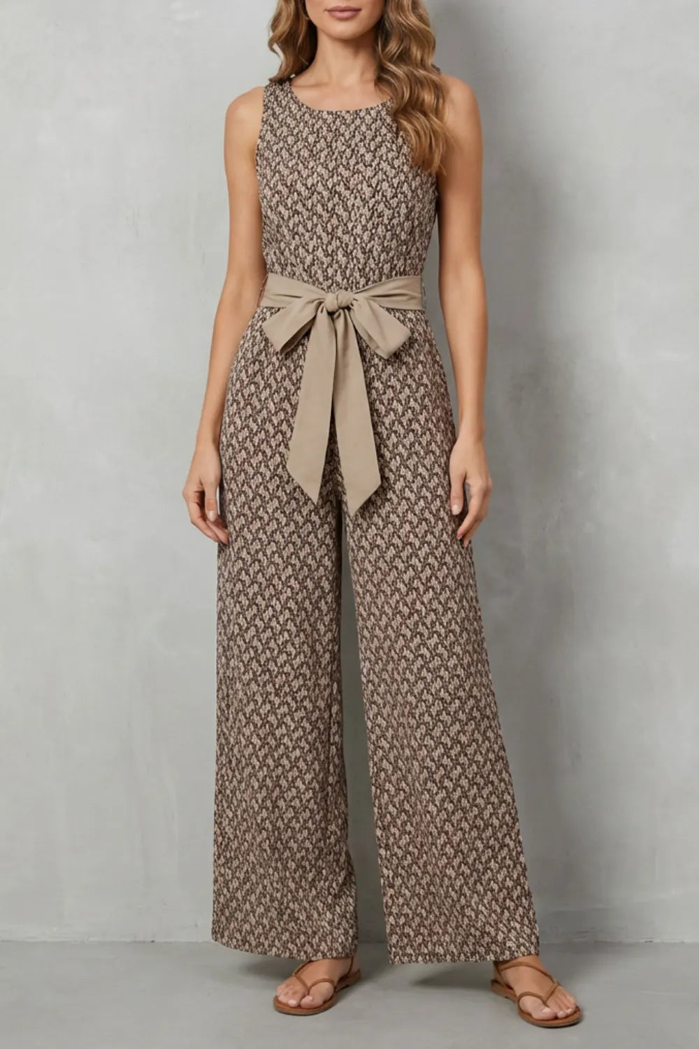 Printed tie-waist – Sleeveless jumpsuit