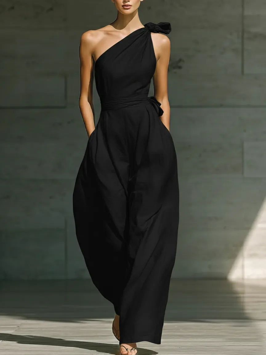 Elegant Off-the-shoulder Loose Linen Jumpsuit