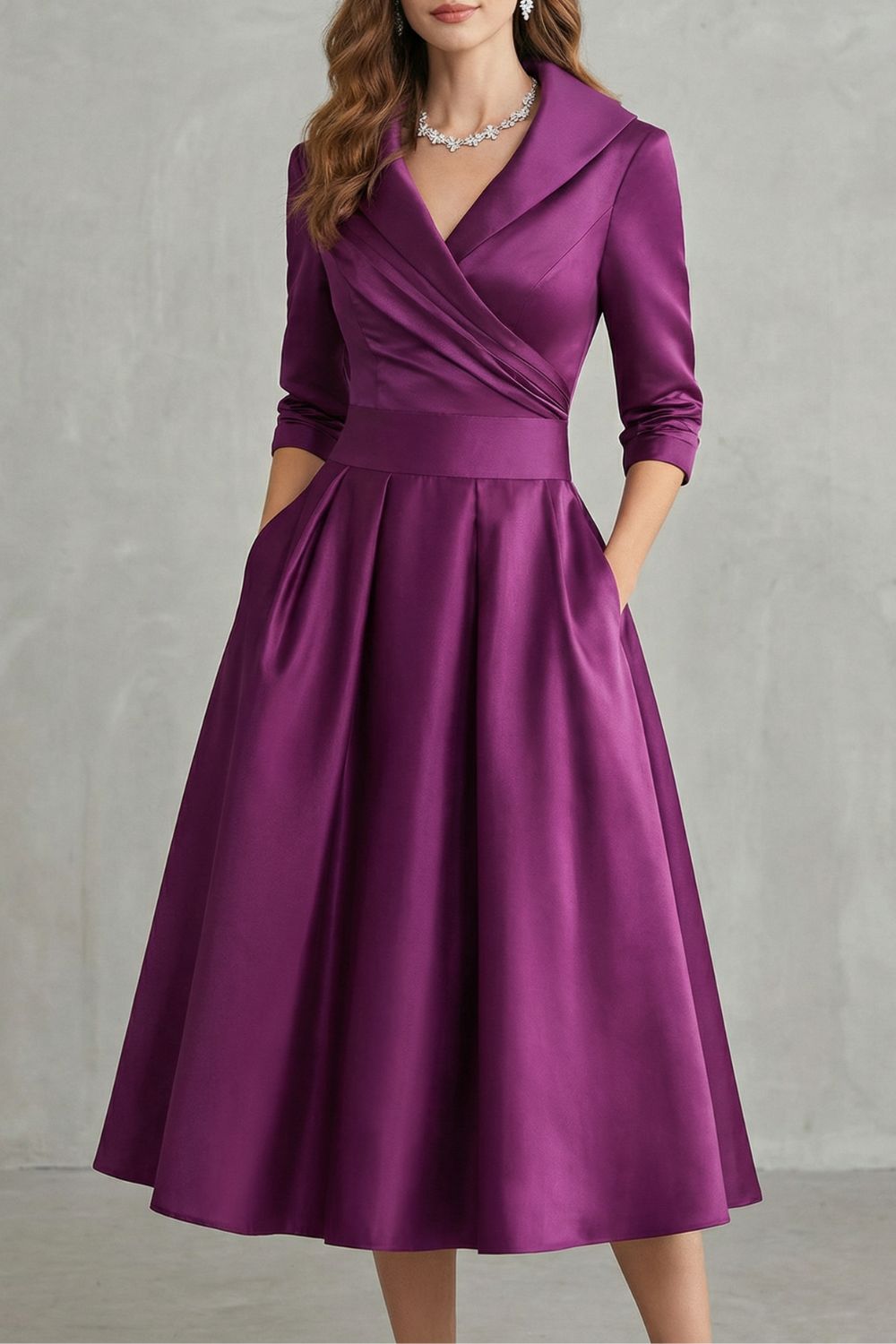 Draped collar elegance – Midi dress