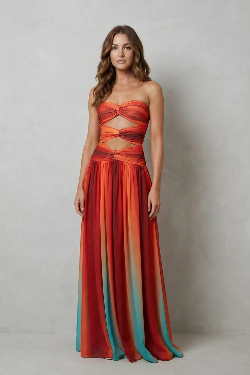 Sunset ombré allure – Strapless maxi dress