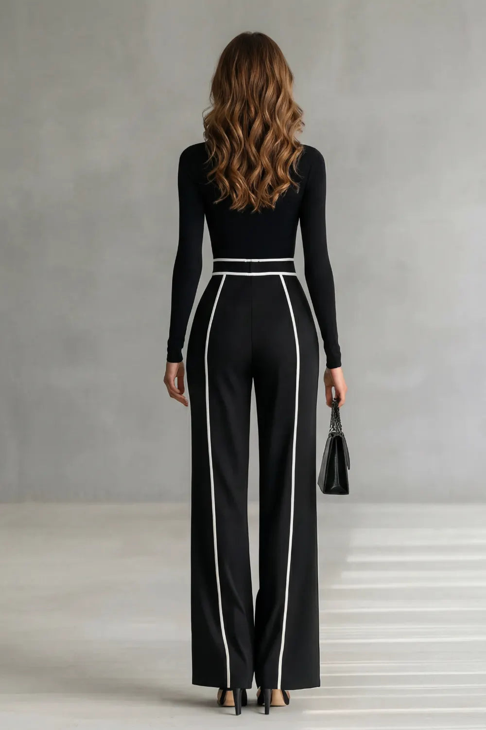 Contrast piping detail – High-neck jumpsuit