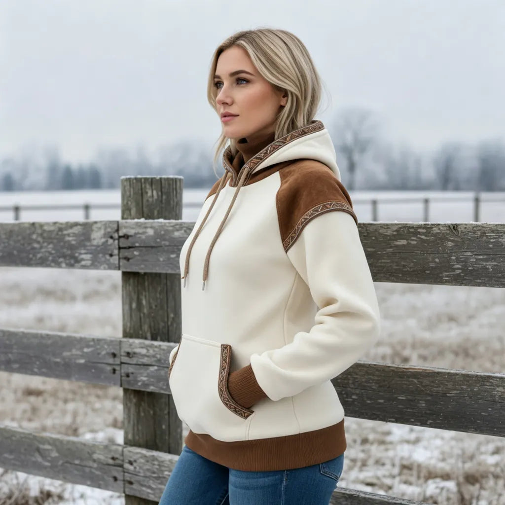 Women's Retro Ethnic Style Stand Collar Hooded Sweatshirt set