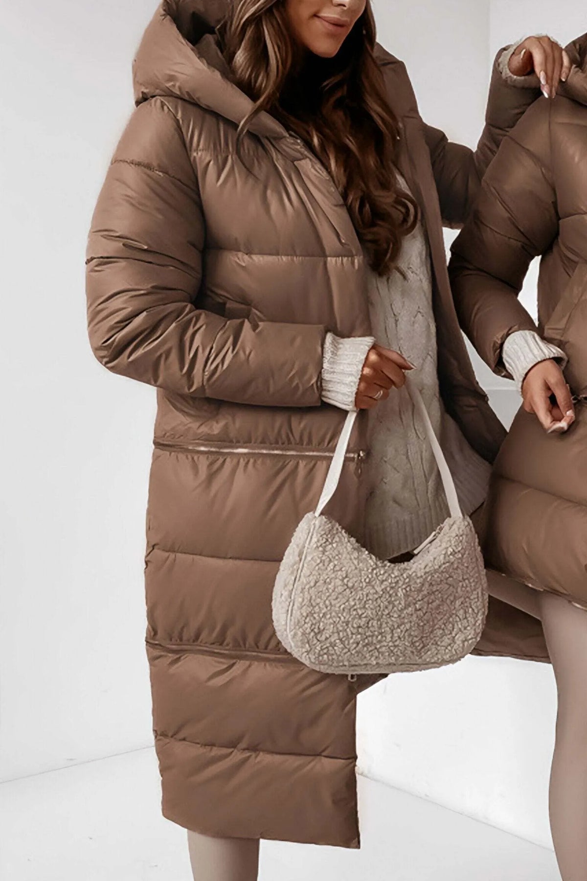 Hooded Zippered Detachable Long and Short Autumn and Winter Coat