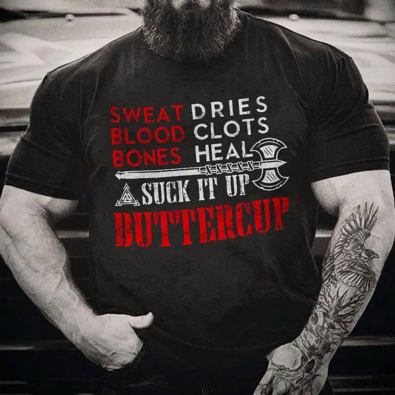 Sweat Dries Blood Clots Bones Heal Mens Letter Print Tights Fitness T-shirt