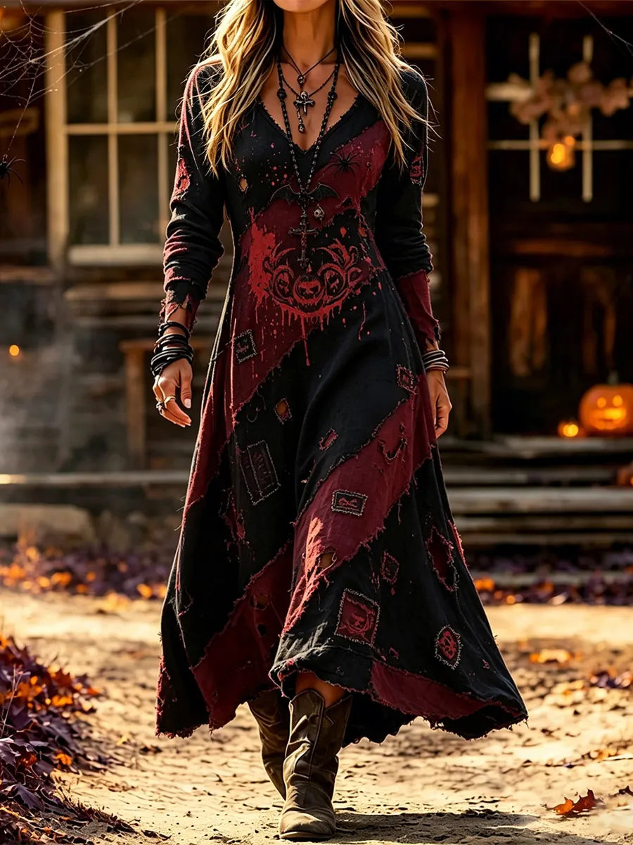 Women's Vintage Halloween Blood-Splatter Art Print Casual Dress