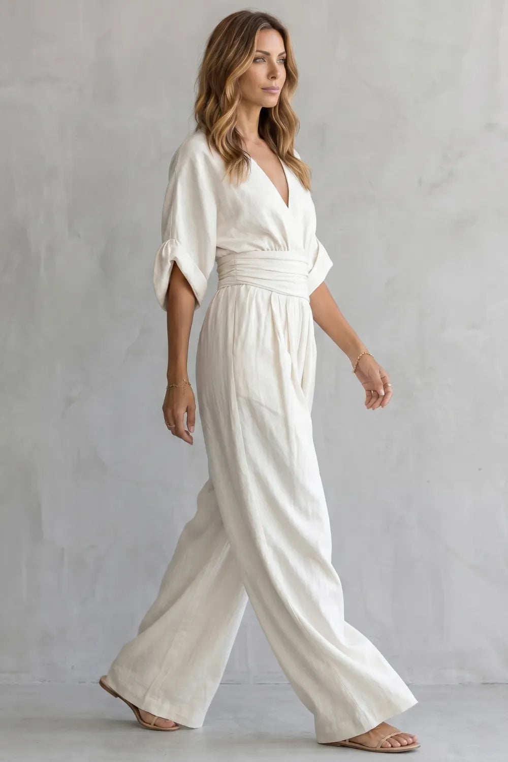 Draped waist elegance – Wide-leg jumpsuit