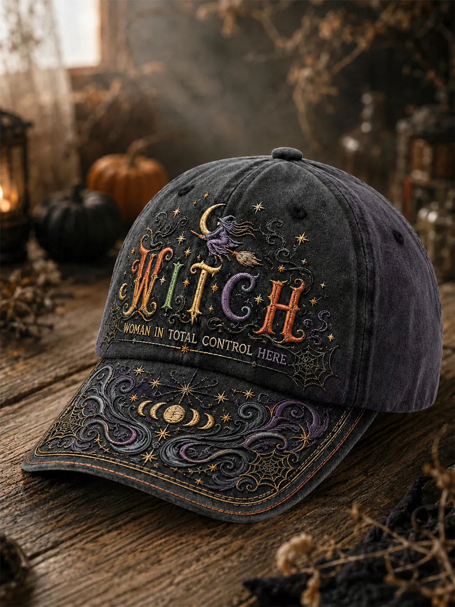Colorful “Witch” Moon Phase & Flying Witch Halloween Baseball Cap