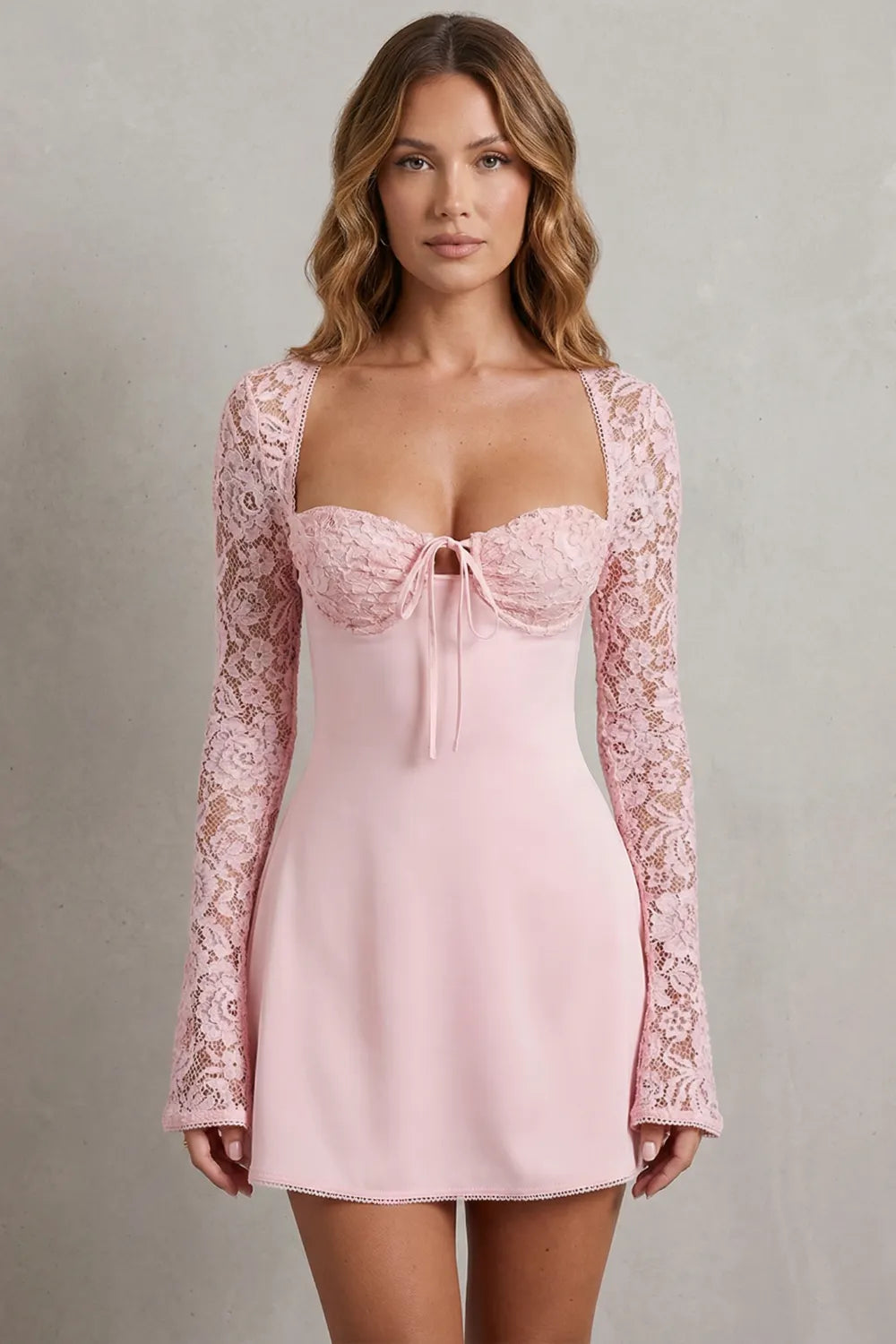 Lace sleeve allure – Mini dress