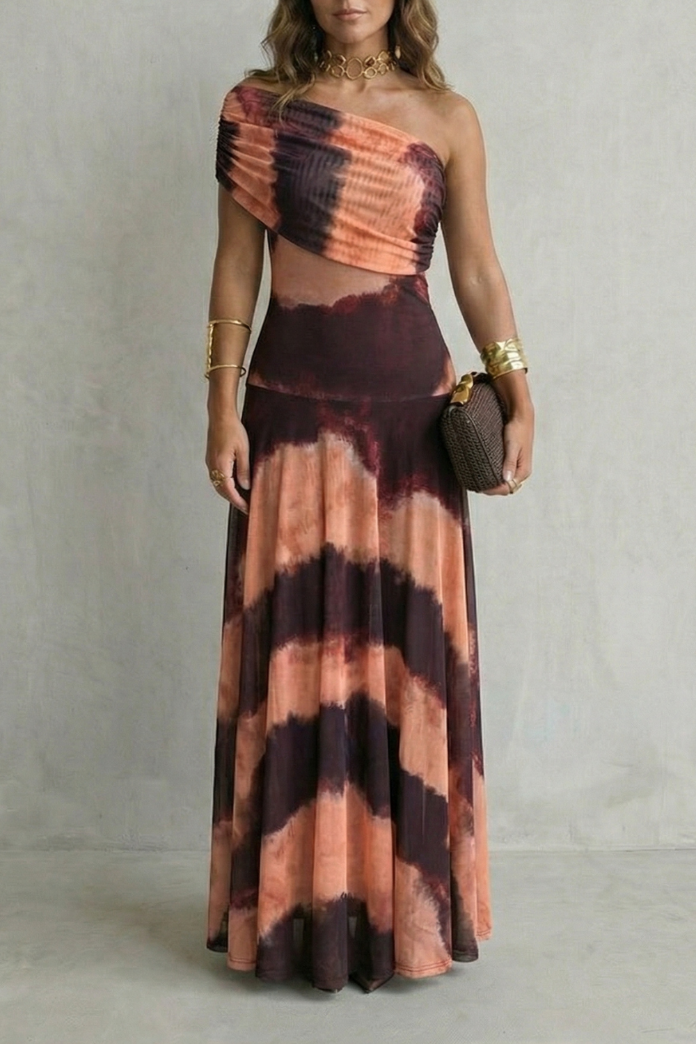 Elegant draped neckline – One shoulder maxi dress