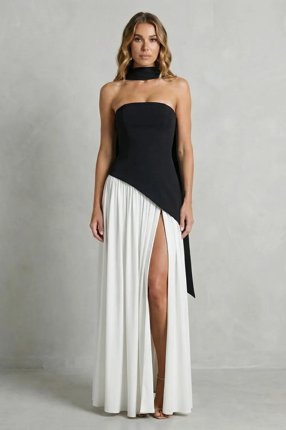 Asymmetric drape accent – Strapless formal gown