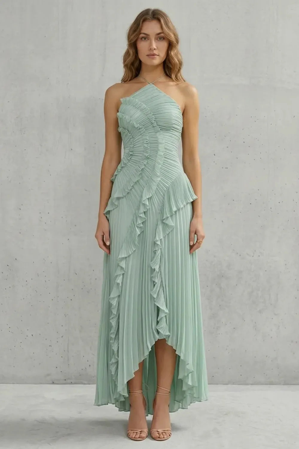 Sculpted pleats – One-shoulder midi dress