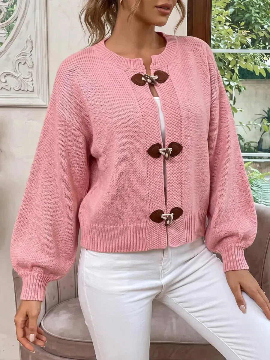 Retro Toggle‐closure Art Casual Stylish Long Sleeve Knit Cardigan Sweater