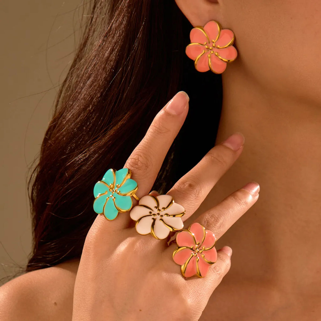 Bohemian Flower Oil Drop Ring