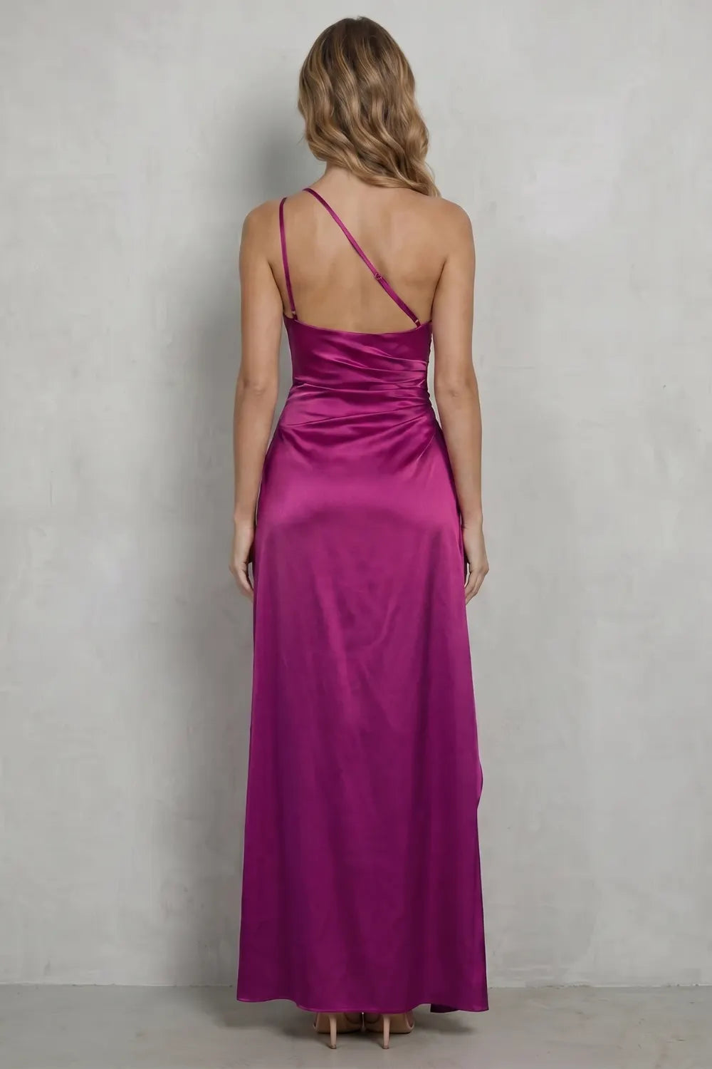Liquid satin drape – One-shoulder evening gown