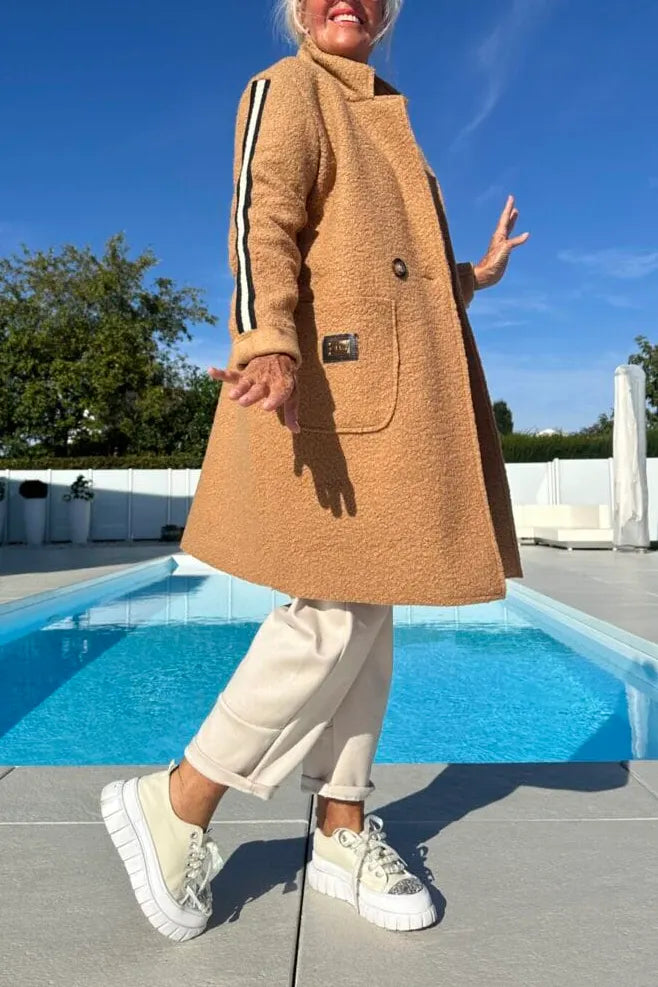 Women Lapel Vertical Pattern Plush Casual Coat