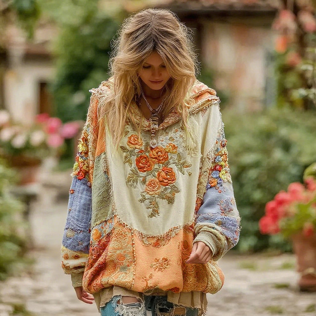 Women's Vintage Floral Pattern Hoodie